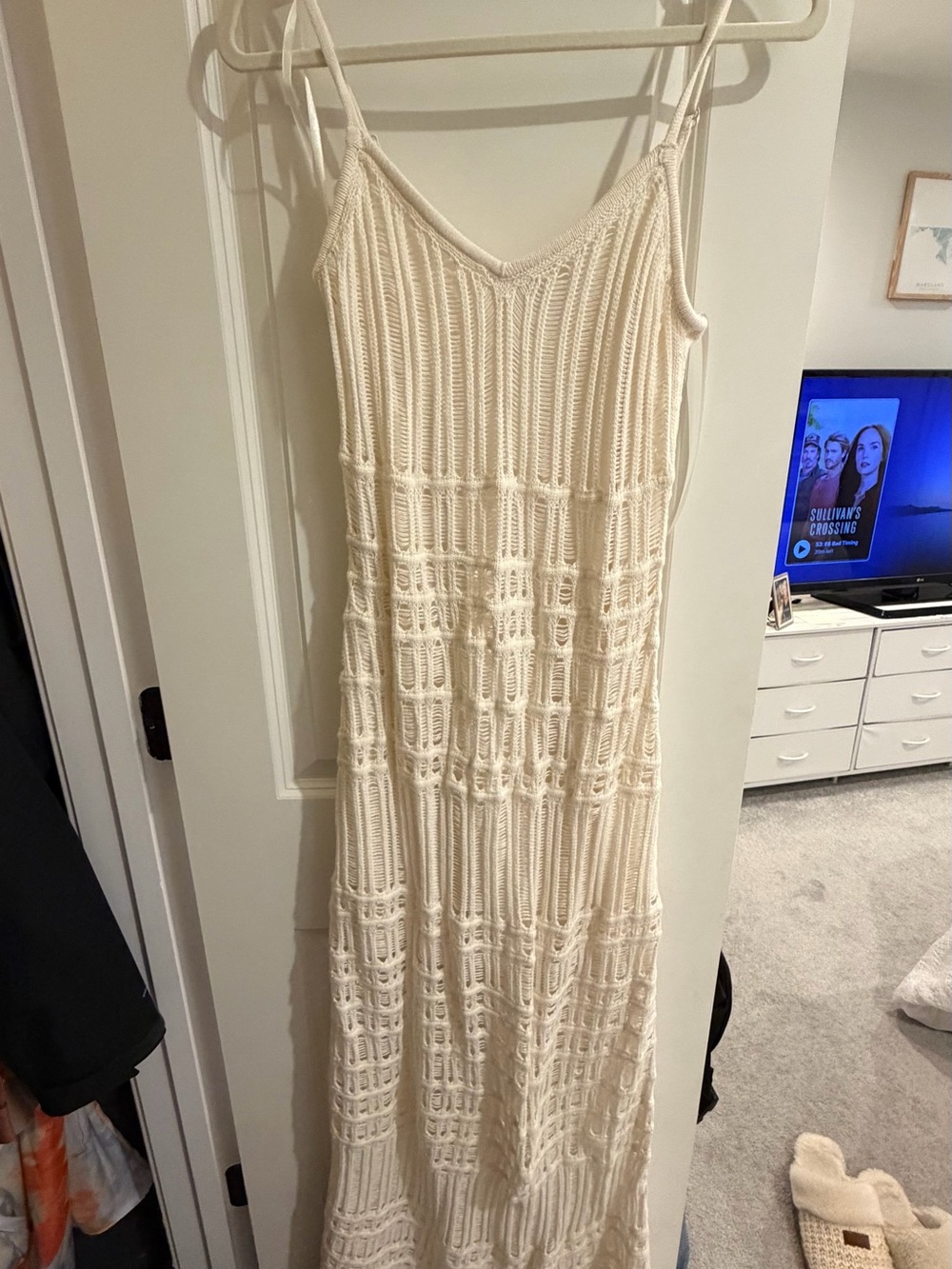 Abercrombie & Fitch Cream Crochet Maxi Dress